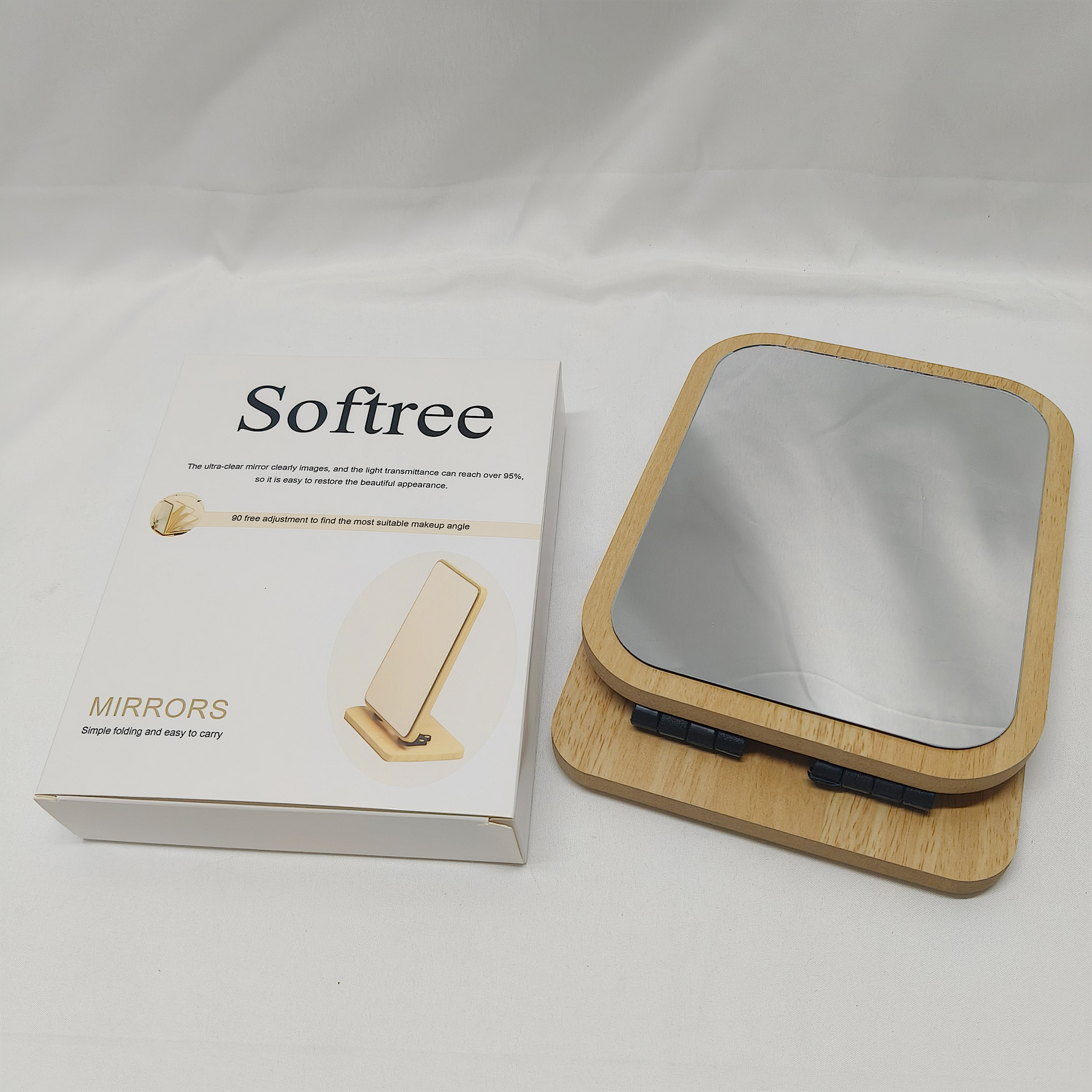 Softree-Mirrors-PC Rectangular Compact Table Mirror Vertical Wood Frame Mirror Table Mirror 90 Degree Rotation Makeup Mirror. - Image 3