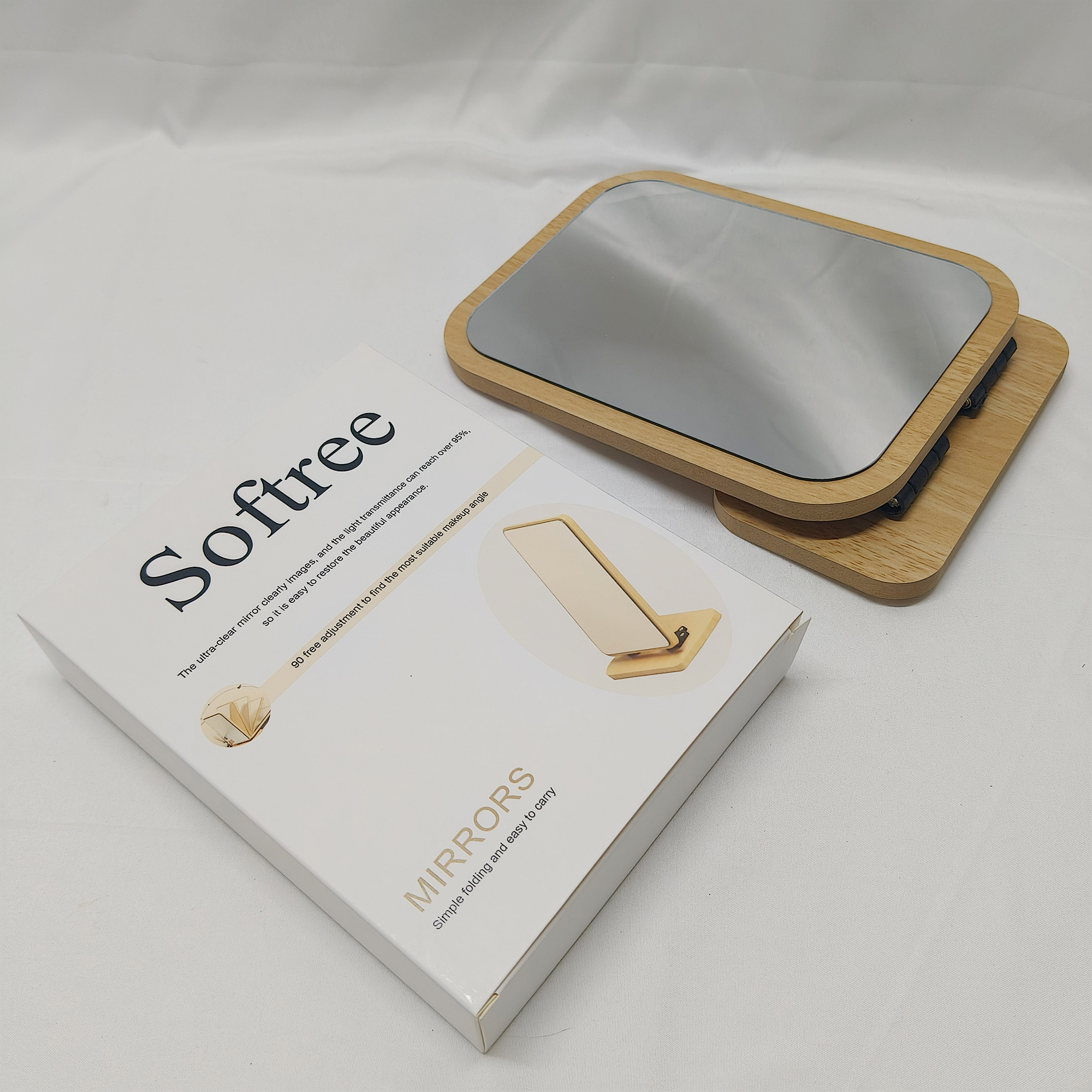 Softree-Mirrors-PC Rectangular Compact Table Mirror Vertical Wood Frame Mirror Table Mirror 90 Degree Rotation Makeup Mirror. - Image 4