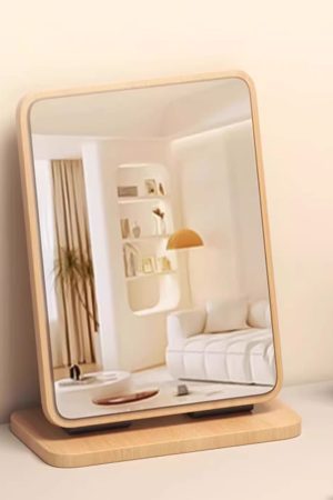 Softree-Mirrors-PC Rectangular Compact Table Mirror Vertical Wood Frame Mirror Table Mirror 90 Degree Rotation Makeup Mirror.