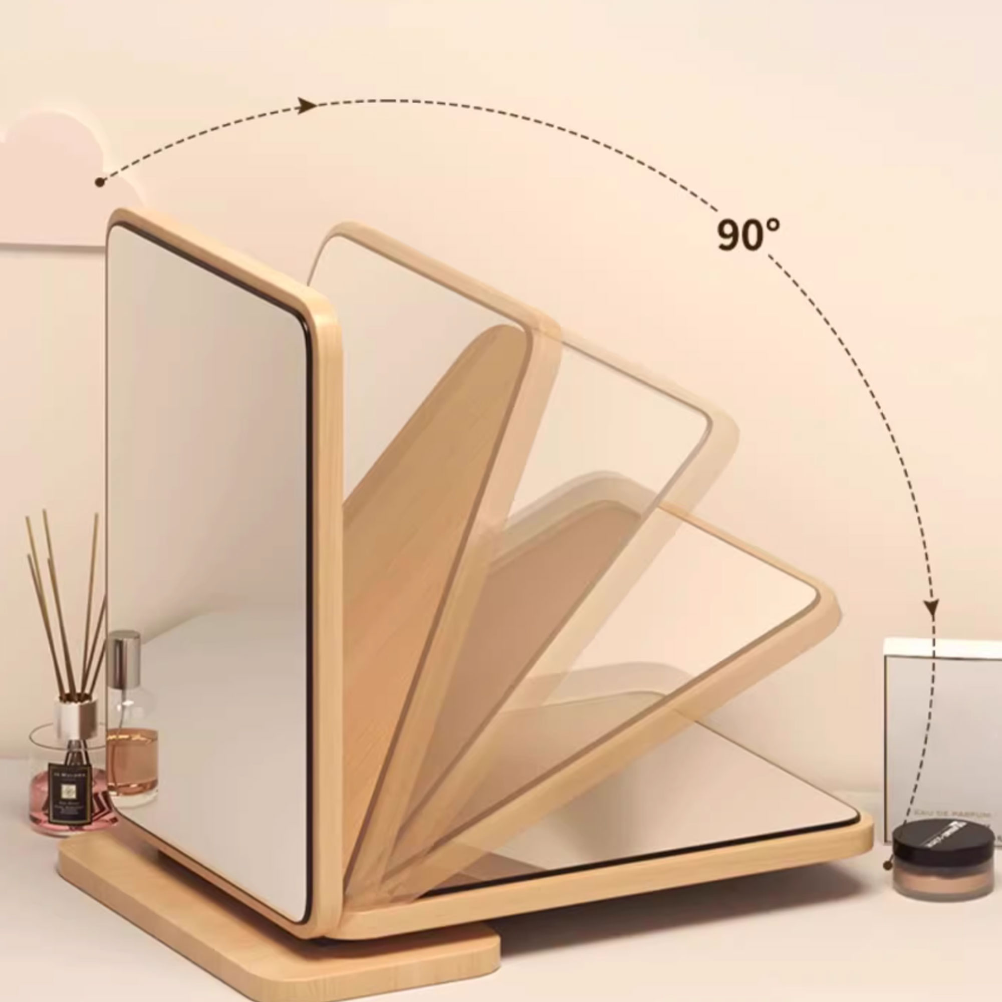 Softree-Mirrors-PC Rectangular Compact Table Mirror Vertical Wood Frame Mirror Table Mirror 90 Degree Rotation Makeup Mirror. - Image 7